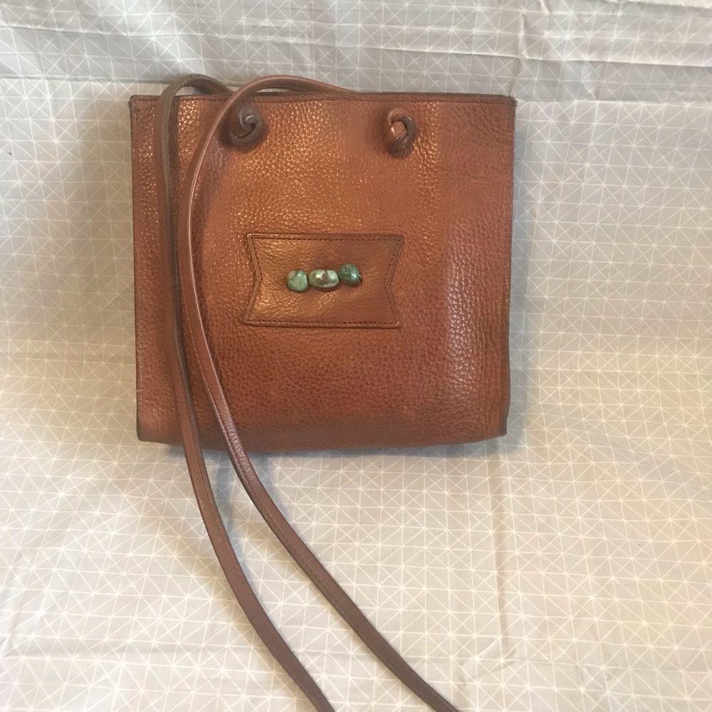 Two Bar West McFadin Leather Turquoise Embellished Crossbody Bag